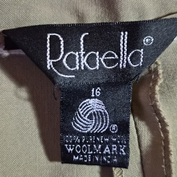 ​VTG Rafaella 100% Pure New Wool Trousers Sage Green Dress Pants Size 16 - Picture 2 of 11